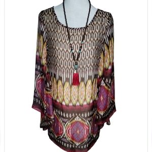 Sans Souci Colorful Semi Sheer Geometric Patterned Women's Top Size M